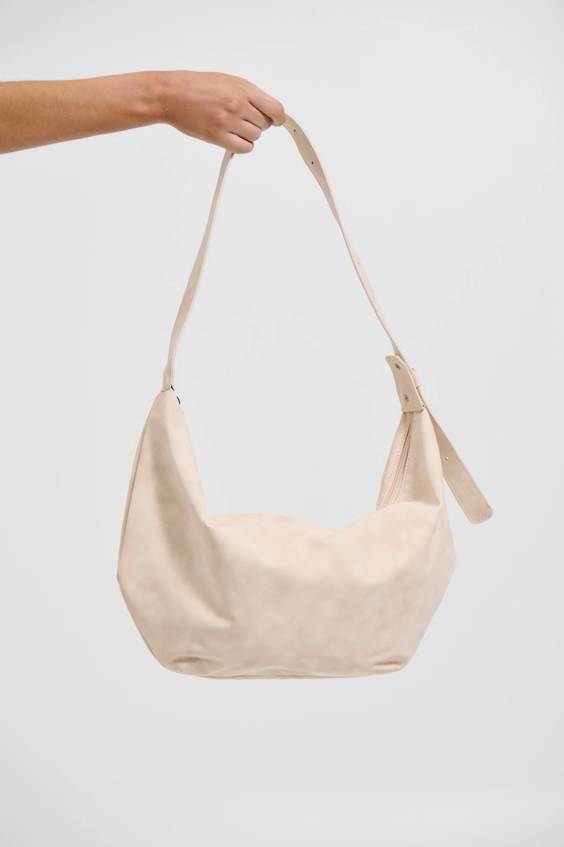 Medium Sand-Colored Crescent Handbag/Shoulder Bag