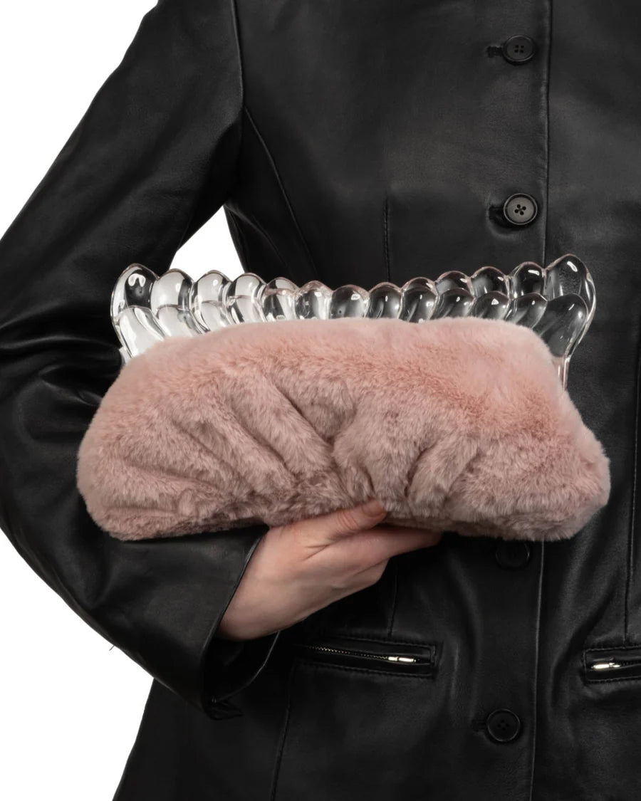 Dusty pink plush clutch