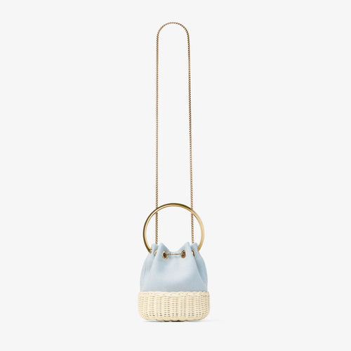 Blue canvas and rattan bucket bag