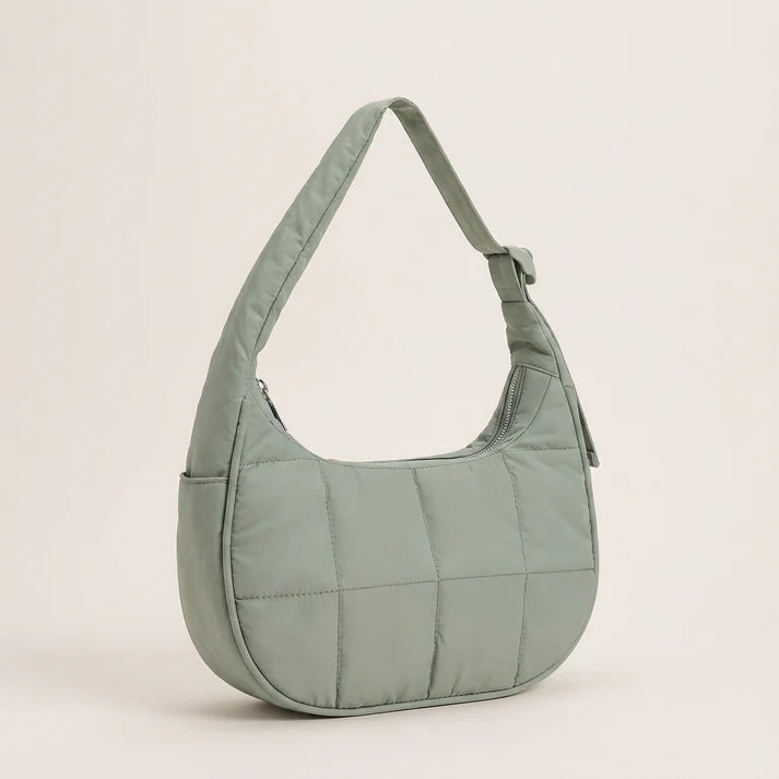 Quilted Nylon Crescent-Shaped Everyday Commuter Shoulder Bag