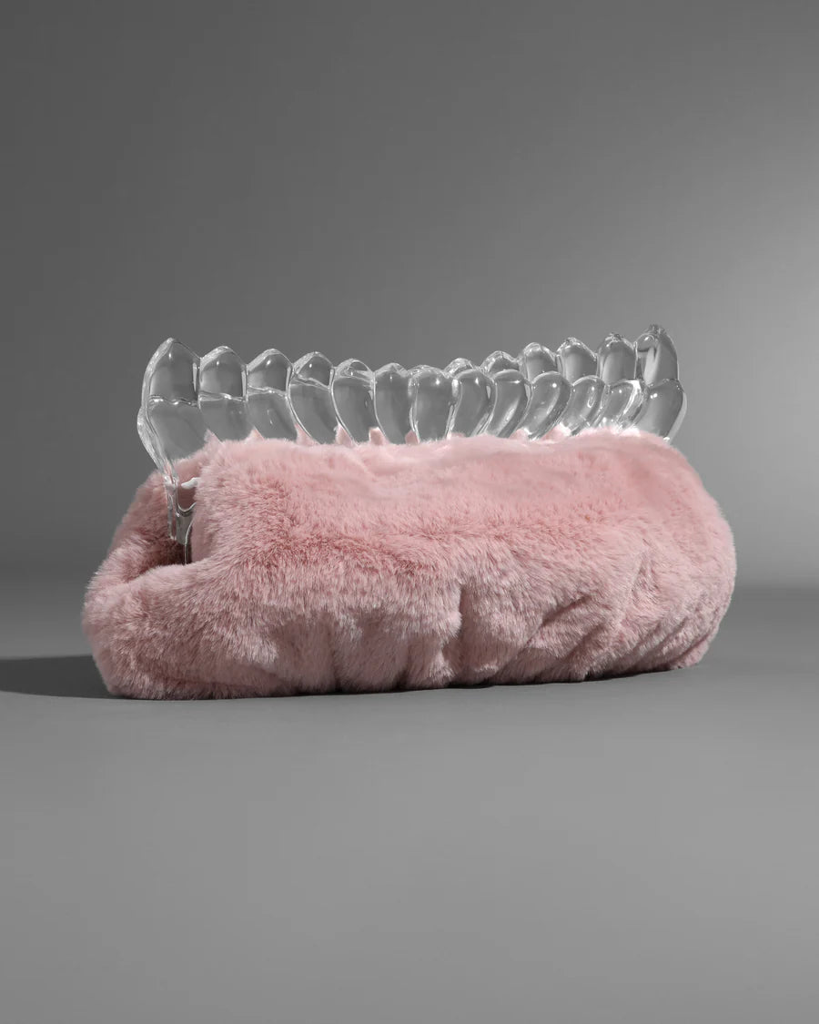 Dusty pink plush clutch