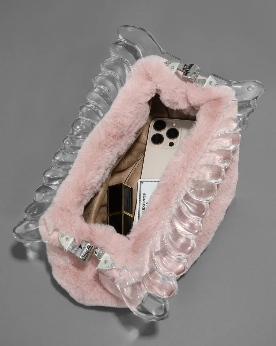 Dusty pink plush clutch