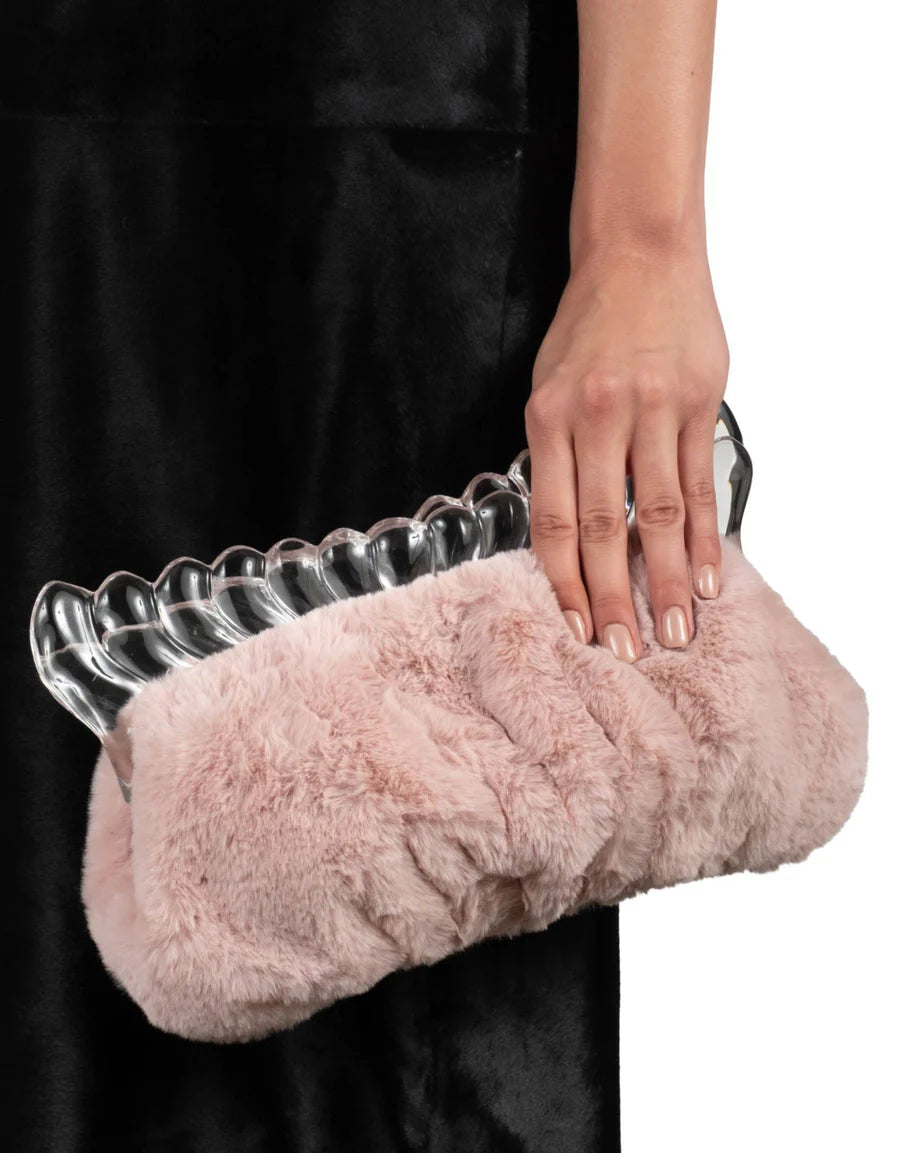 Dusty pink plush clutch