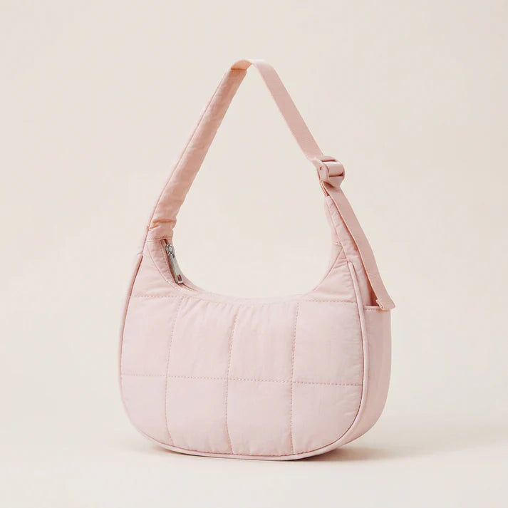Quilted Nylon Crescent-Shaped Everyday Commuter Shoulder Bag