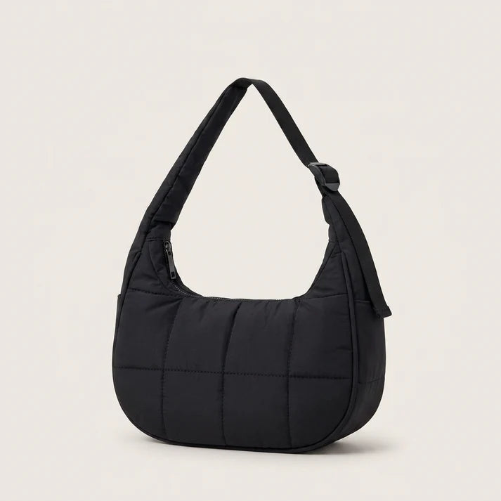 Quilted Nylon Crescent-Shaped Everyday Commuter Shoulder Bag