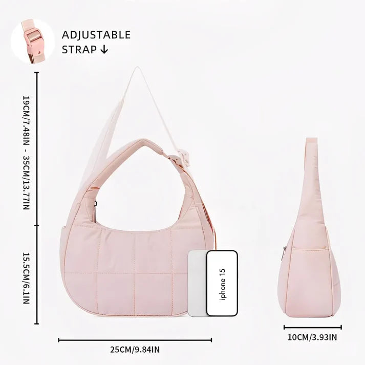 Quilted Nylon Crescent-Shaped Everyday Commuter Shoulder Bag