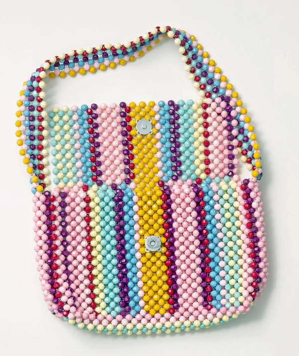 Exquisite beaded clutch with a rainbow color scheme.