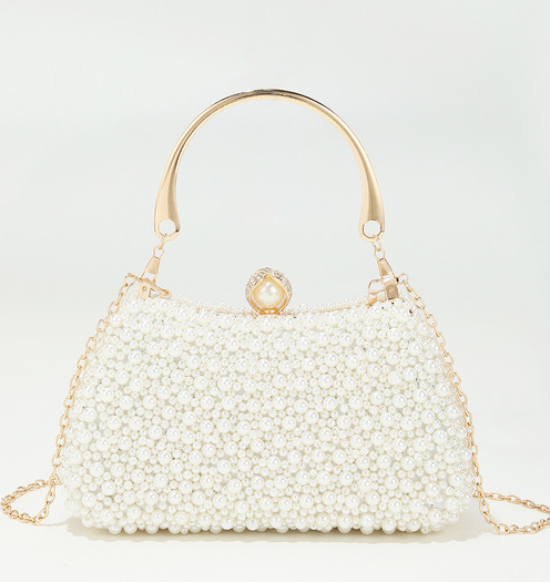 Ivory Pearl-Embellished Evening Clasp Clutch