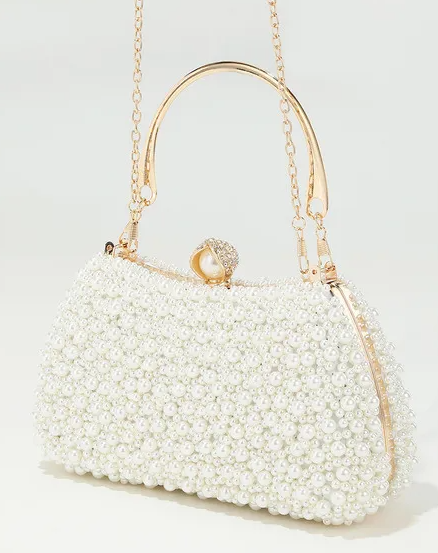 Ivory Pearl-Embellished Evening Clasp Clutch