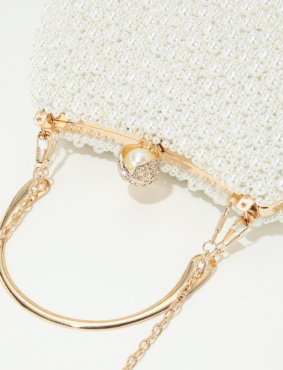 Ivory Pearl-Embellished Evening Clasp Clutch