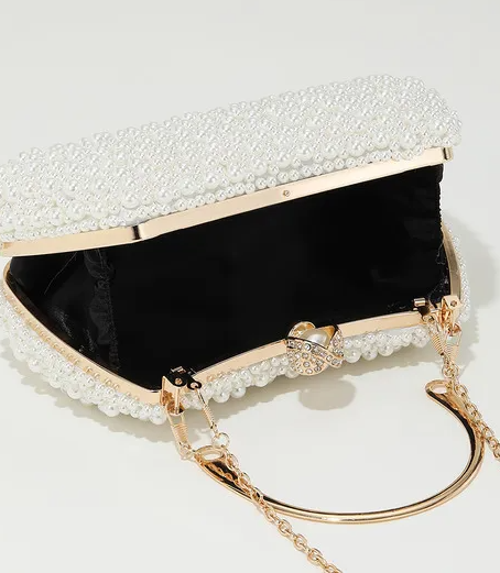 Ivory Pearl-Embellished Evening Clasp Clutch